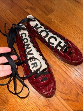 Converse Burgundy Woven Ballet Flats with Black Laces
